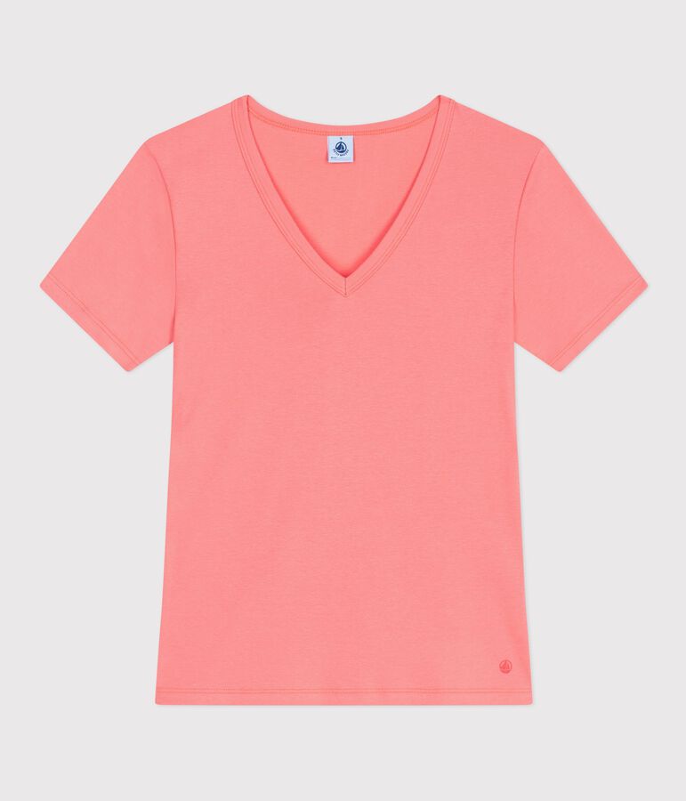 Tee-shirt femme en coton manches courtes uni rose