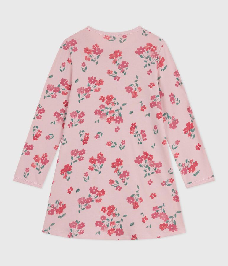 Chemise de nuit enfant en coton imprim&eacute; fleurs rose JOLI/blanc MULTICO