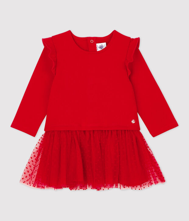 Robe en molleton et tulle b&eacute;b&eacute;. rouge