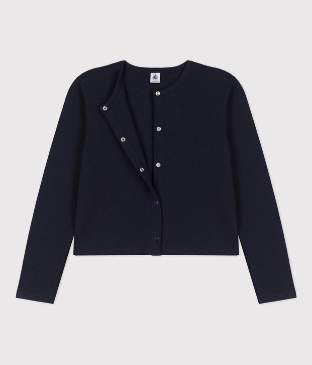 Cardigan &agrave; pressions en coton &eacute;pais Femme bleu marine