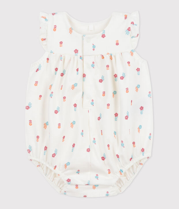 Barboteuse b&eacute;b&eacute; en coton, imprim&eacute; petites fleurs champ&ecirc;tres blanc/multicouleur