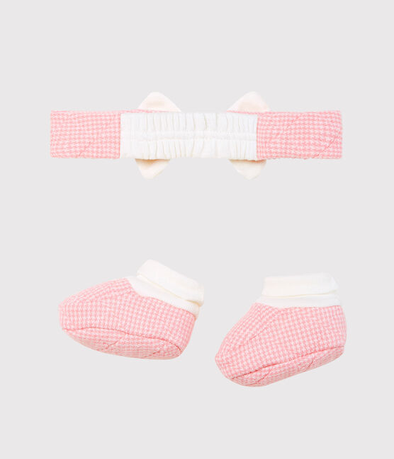 Lot bandeau et chaussons bébé fille en tubique matelassé variante 1