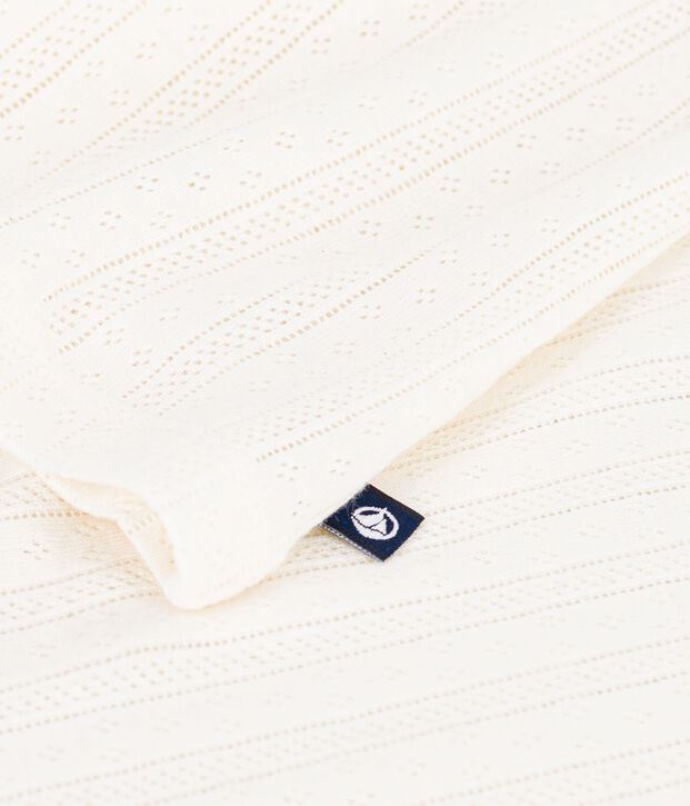 Tee-shirt femme en coton manches courtes uni blanc cass&eacute;