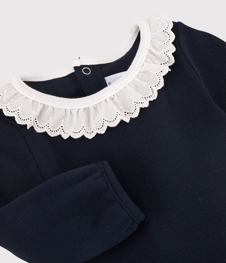 Robe manches longues b&eacute;b&eacute; fille blanc MARSHMALLOW/bleu SMOKING