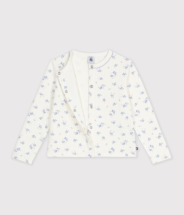 Cardigan enfant en coton &agrave; fleurs &eacute;cru/multicouleur