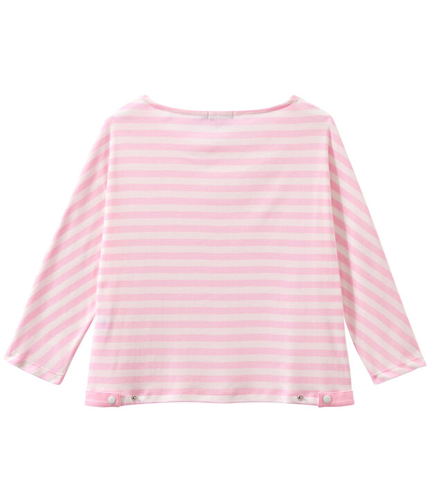 T-shirt femme manches 3/4 ray&eacute; rose/blanc