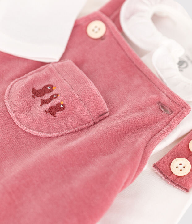 Ensemble salopette en velours b&eacute;b&eacute; rose