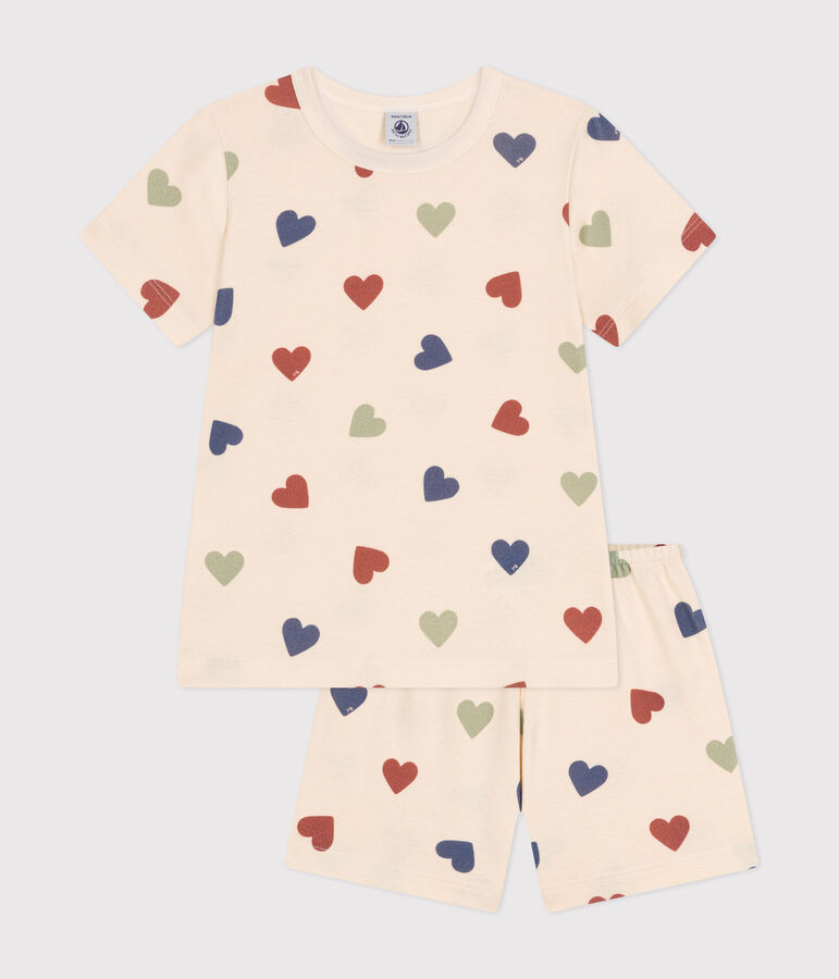 Pyjama short imprim&eacute; c&oelig;ur en coton enfant blanc AVALANCHE/ MULTICO