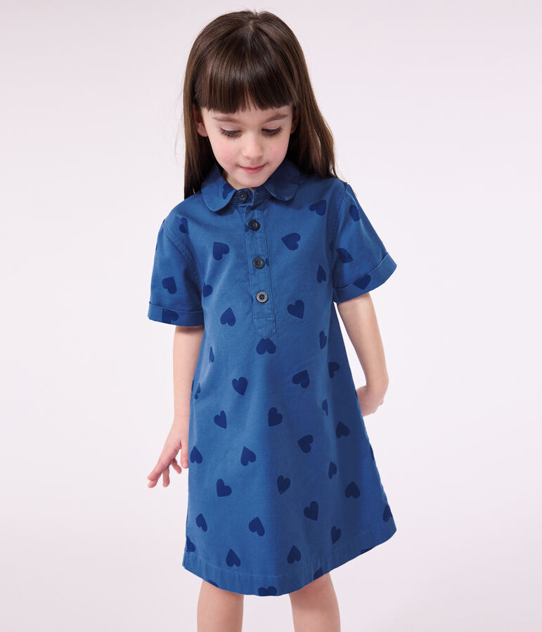 Robe enfant  manches courtes en coton c&oelig;urs bleu ALASKA FONCE/ MEDIEVAL