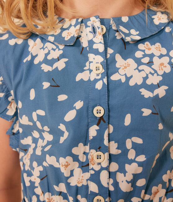Robe imprimée sans manche en popeline enfant fille bleu BEACH/ MULTICO