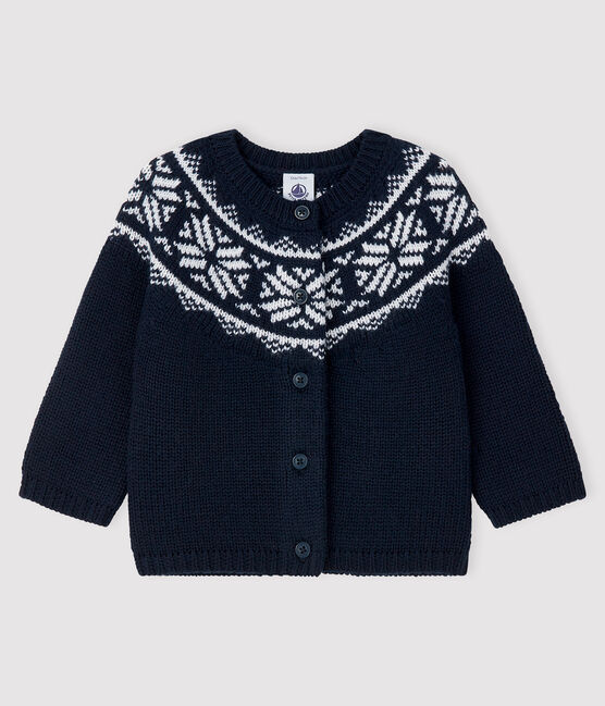 Cardigan 100% laine bébé bleu SMOKING/blanc MARSHMALLOW