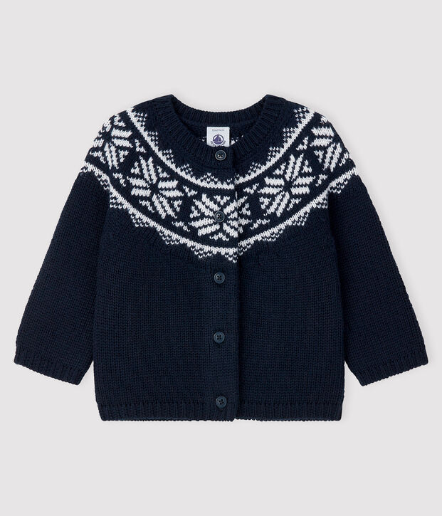 Cardigan 100% laine b&eacute;b&eacute; bleu/blanc