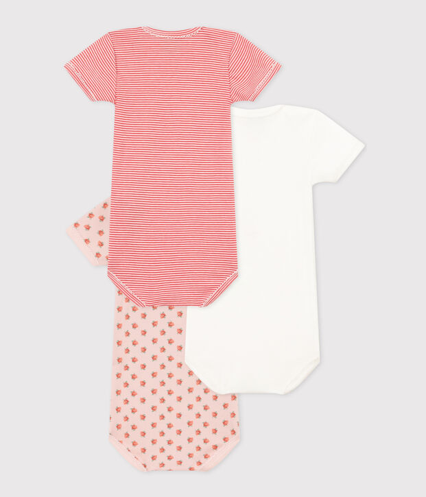 Lot de 3 bodies manches courtes fleurs b&eacute;b&eacute; en coton multicouleur