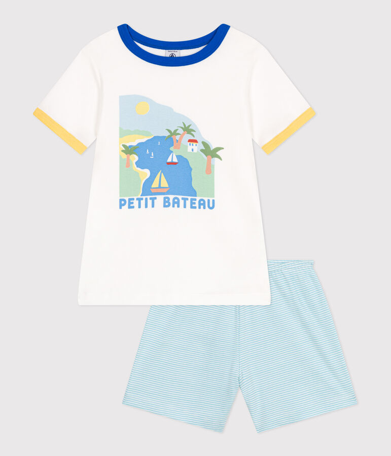 Pyjama short enfant en coton blanc MARSHMALLOW/blanc MULTICO