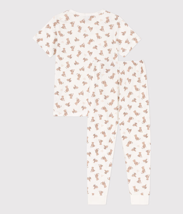Pyjama manches courtes l&eacute;opards en coton enfant blanc/multicouleur