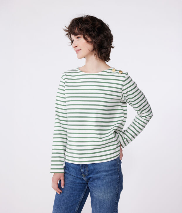 Marini&egrave;re femme en coton manches longues vert/vert