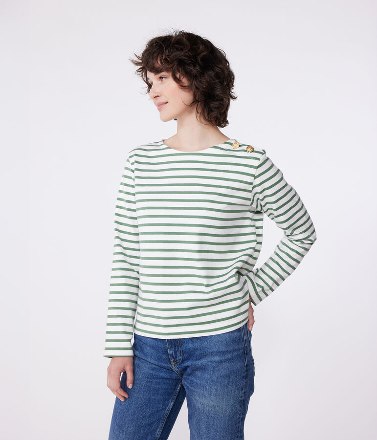 Marini&egrave;re femme en coton manches longues vert MARSHMALLOW/ PALMERAIE