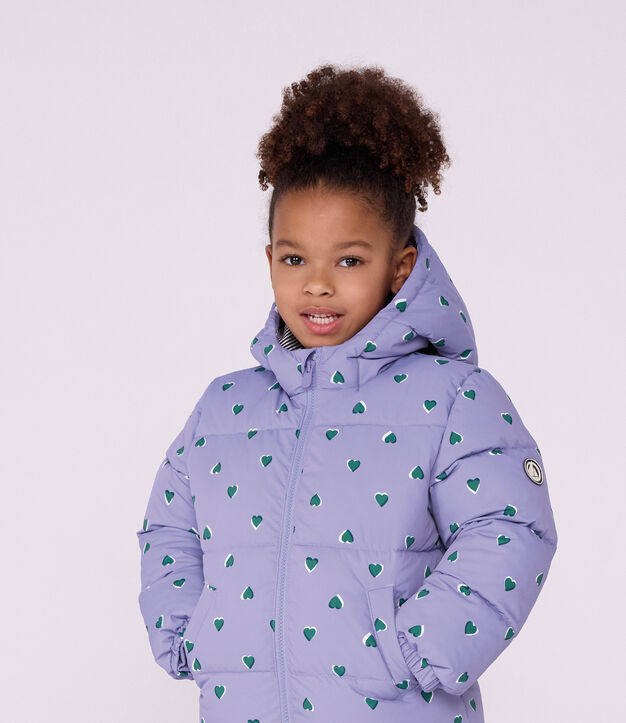 Doudoune enfant imprim&eacute;e c&oelig;urs violet/multicouleur