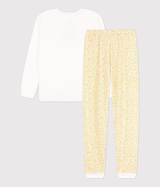 Pyjama fleuri fille bimatière blanc MARSHMALLOW/blanc MULTICO