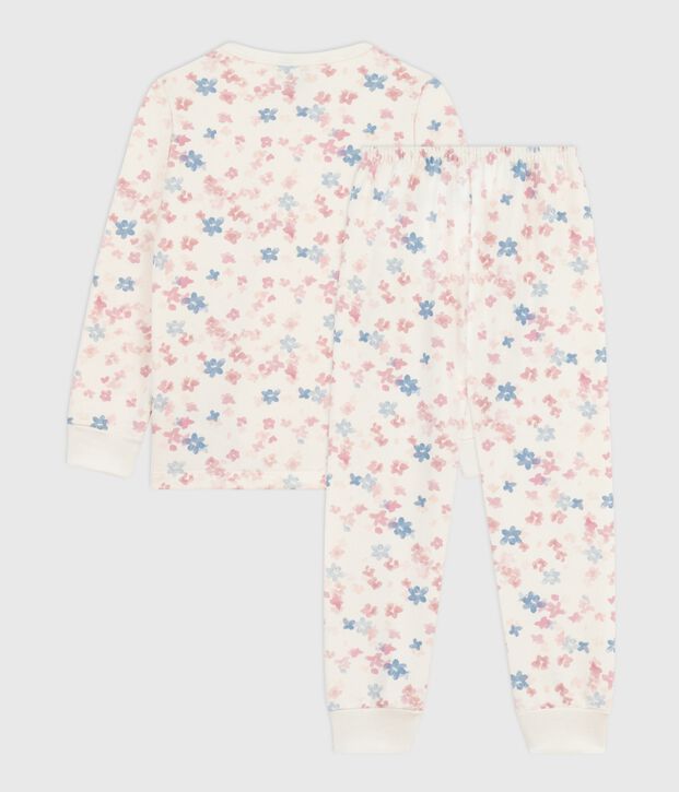 Pyjama enfant en molleton imprim&eacute; fleurs &eacute;cru/multicouleur