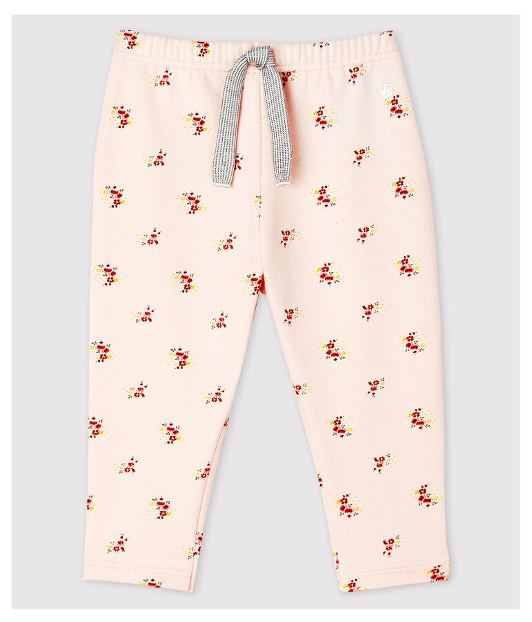 Pantalon imprim&eacute; en molleton b&eacute;b&eacute; fille rose FLEUR/blanc MULTICO