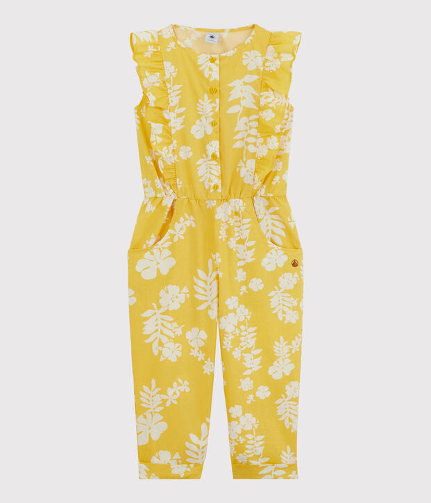 Combinaison en popeline imprim&eacute;e enfant fille jaune/blanc