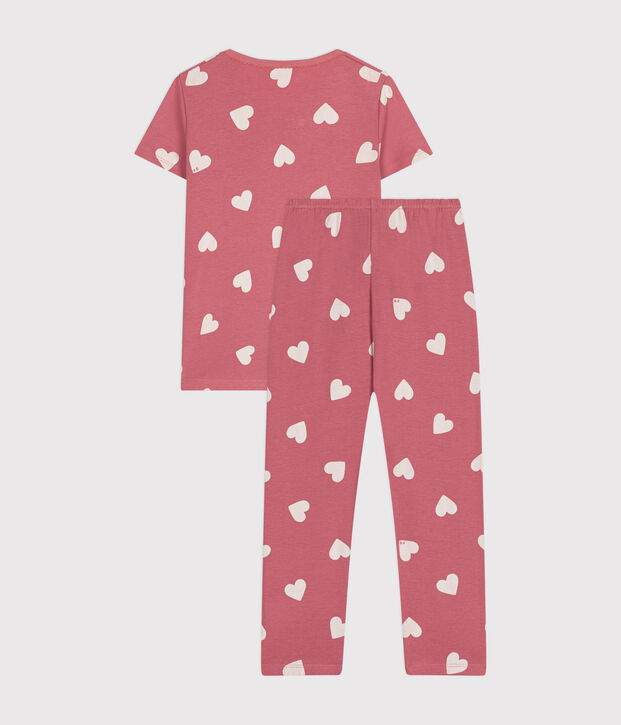 Pyjama en coton imprim&eacute; motif c&oelig;ur enfant rose/&eacute;cru
