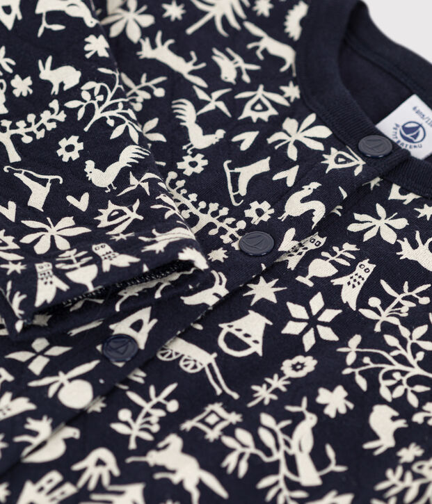 Cardigan imprim&eacute; en tubique matelass&eacute; enfant fille bleu/&eacute;cru