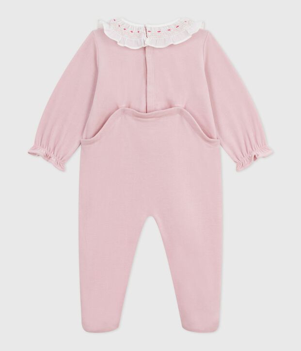 Pyjama b&eacute;b&eacute; en velours ouverture au dos uni rose clair