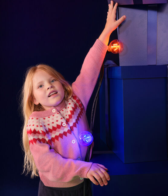 Cardigan jacquard laine et coton enfant fille rose ROSEWOOD/ AVALANCHE