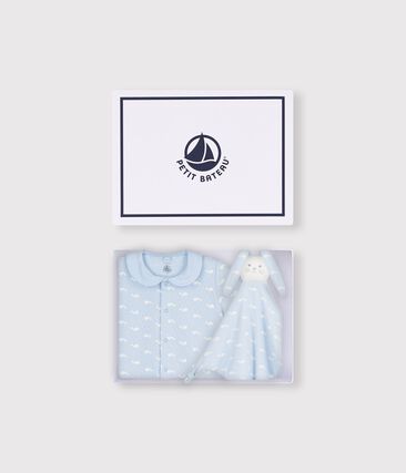 Ensemble cadeau bébé combinaison et doudou imprimés baleines
