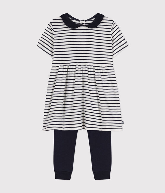 Ensemble robe et legging en coton bébé blanc MARSHMALLOW/bleu SMOKING