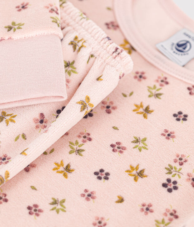 Pyjama en velours imprim&eacute; fleurs enfant rose/multicouleur