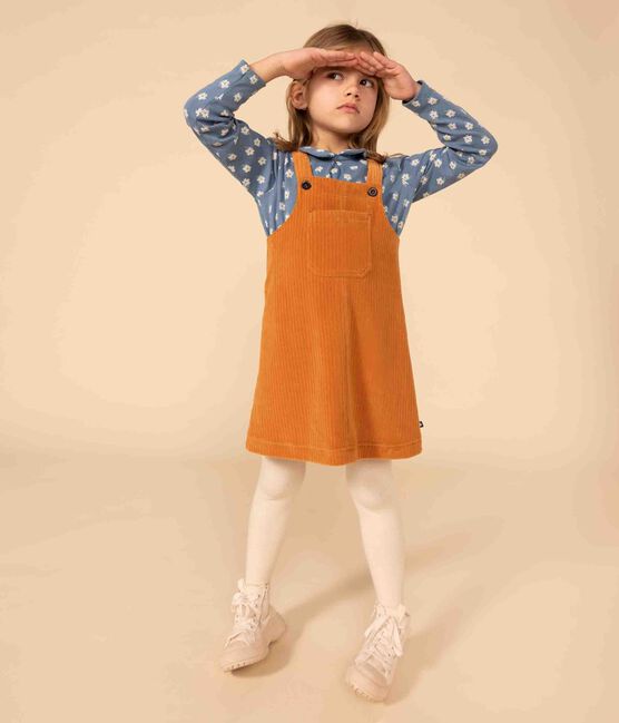 Robe salopette en bouclette velours enfant fille marron ECUREUIL