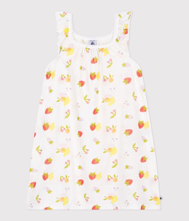 Chemise de nuit enfant en coton imprim&eacute; fruits blanc/multicouleur