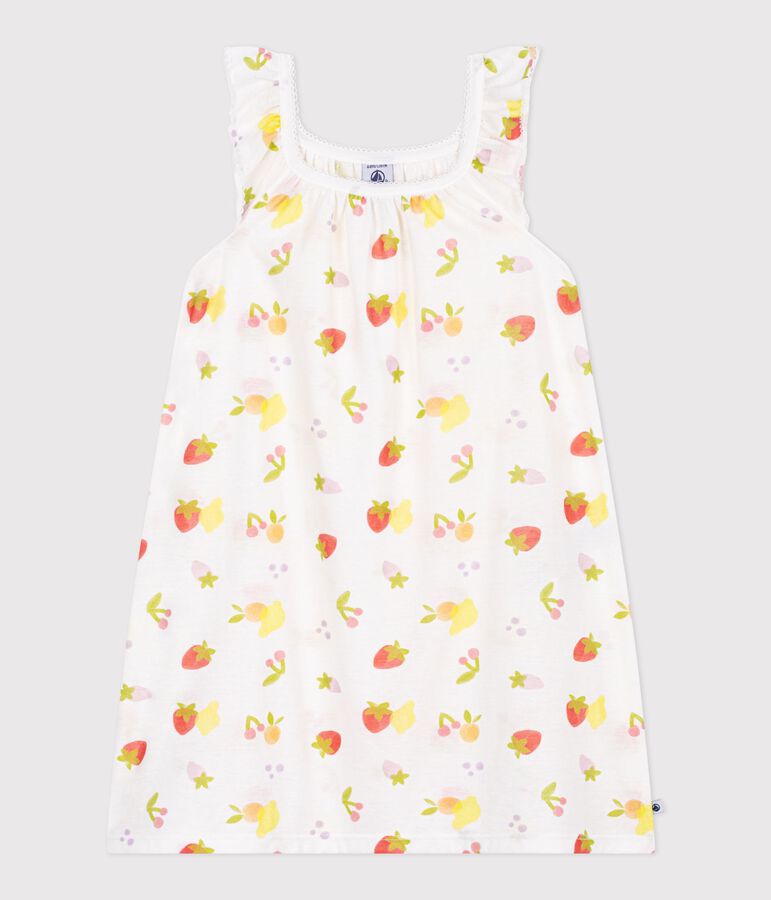Chemise de nuit enfant en coton imprim&eacute; fruits blanc/multicouleur