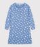 Chemise de nuit femme en coton col tunisien imprim&eacute; c&oelig;urs bleu/blanc