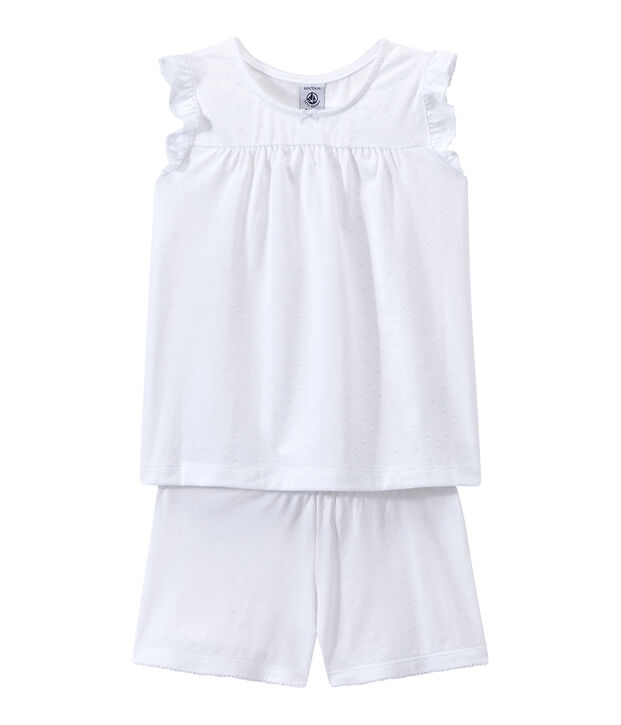 Pyjacourt fille en coton fin blanc