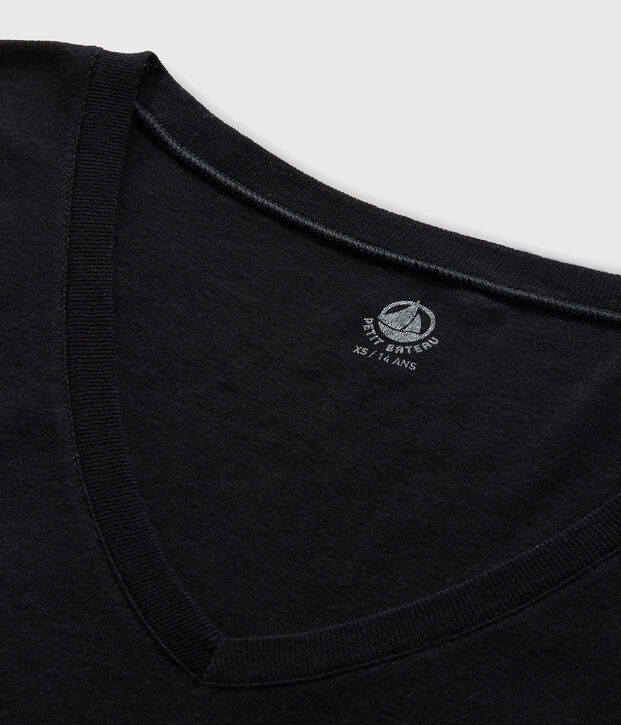 Tee-shirt L'ICONIQUE col V en coton Femme noir