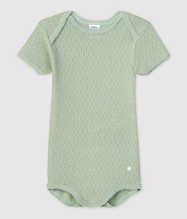 Body manches courtes en maille ajour&eacute;e b&eacute;b&eacute; vert
