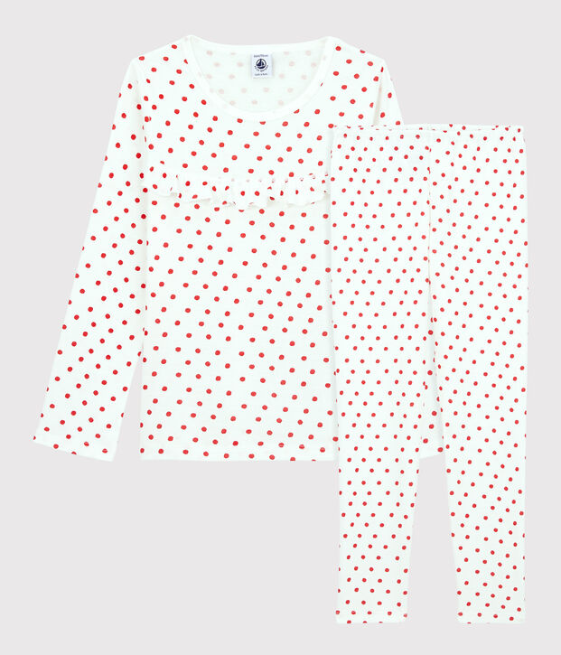 Pyjama pois rouges petite fille en coton blanc/rouge
