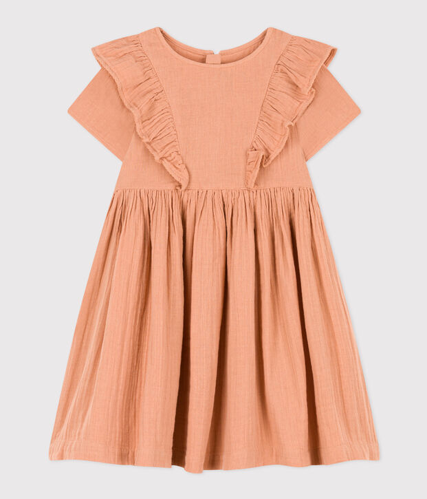 Robe manches courtes en gaze de coton unie enfant fille rose