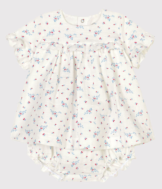 Robe avec bloomer à imprimé fleurs bébé fille en popeline blanc MARSHMALLOW/blanc MULTICO