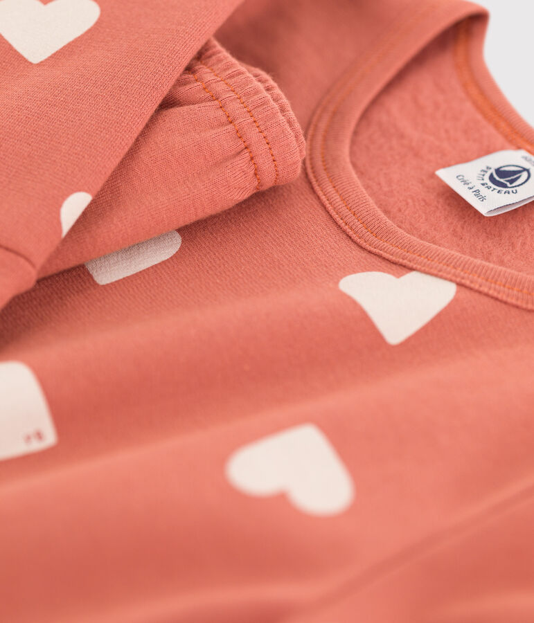 Chemise de nuit et legging c&oelig;ur petite fille en molleton et en coton rose/&eacute;cru