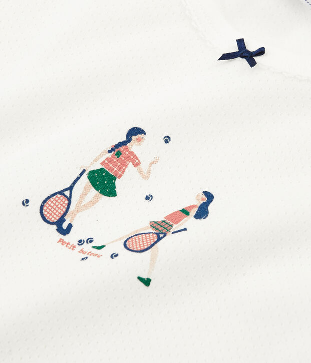 Pyjama &agrave; manches courtes petite fille en c&ocirc;te blanc/rose