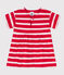 Robe manches courte bébé en jersey épais rayé rouge PEPS/blanc MARSHMALLOW