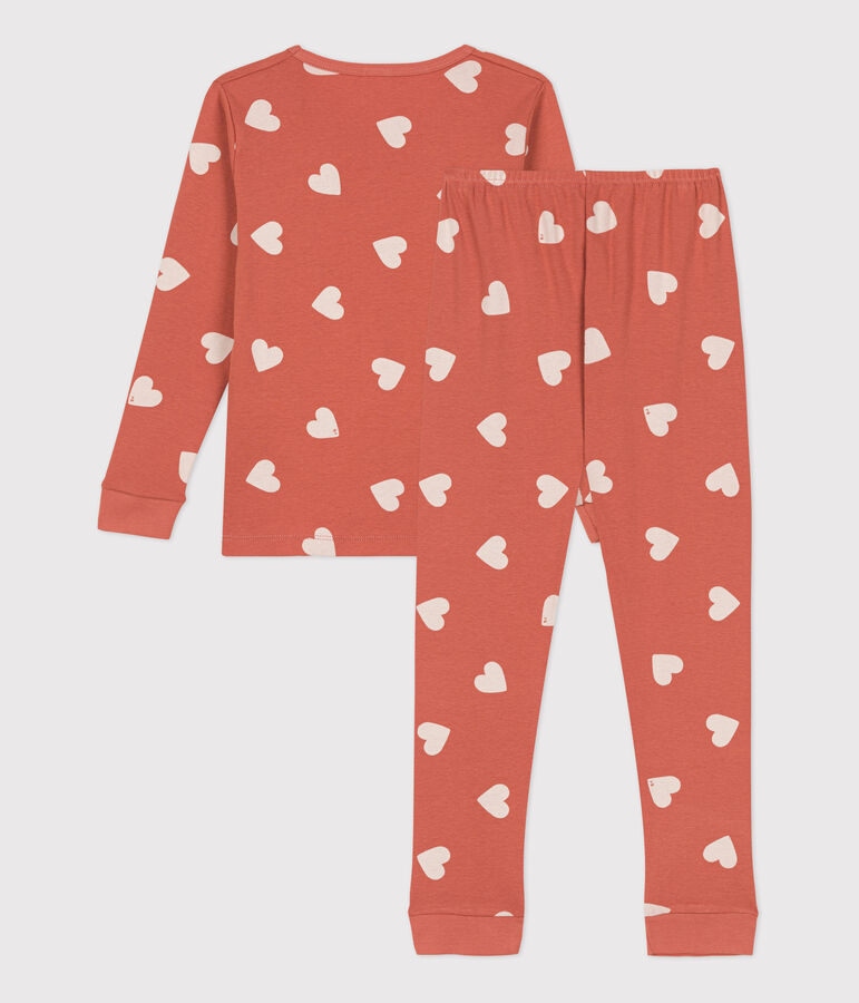 Pyjama ajust&eacute; c&oelig;ur en coton enfant rose/blanc