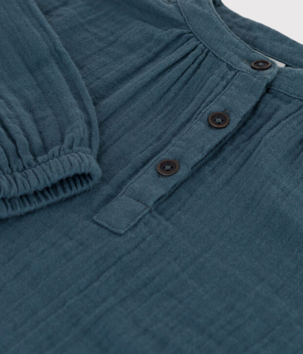 Robe manches longues gaze de coton enfant fille gris