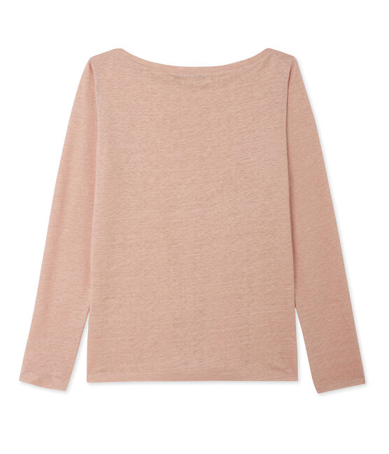 T-shirt femme manches longues en lin laqué rose ROSE/gris ARGENT
