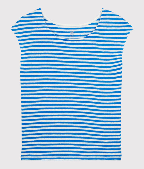 T-shirt en lin rayé Femme bleu MYKONOS/blanc MARSHMALLOW